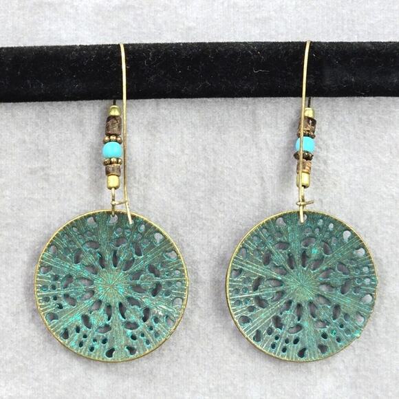 Blue Disc Floral Dangle Bead Hoop Hook Earring Fashion Boho Retro Jewelry JB2-39 - Picture 3 of 4